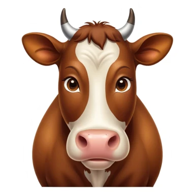 Cinematic Noble Brown Cow Portrait Emoji, Poised and regal, with a large, sturdy build and a smooth, well-groomed deep brown hide, deep-set soulful brown eyes, Simplified yet sharp and sophisticated features, highly detailed, glowing with a soft, dignified glow, high shine, intelligent and calm, stylized with an air of pastoral majesty, focused and attentive, soft glowing outline, capturing the essence of a watchful and confident bovine guardian, so majestic it feels as though it could amble out of the screen with effortless authority! sticker