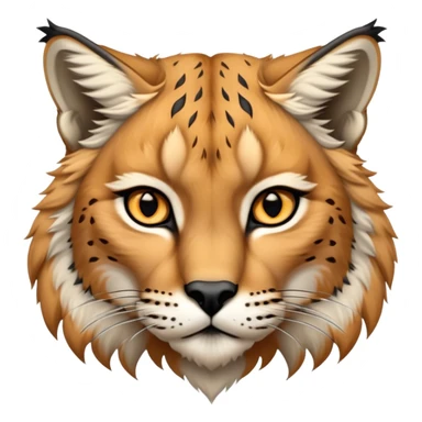 Cinematic-Noble-Lynx-Portrait-Emoji – Poised and regal, with a strong, agile build and a strikingly patterned coat of warm tawny fur accented by bold black ear tufts, deep-set, intelligent amber eyes, simplified yet sharp and sophisticated. sticker