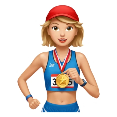 taylor swift picking running a marathon with gold medal sticker