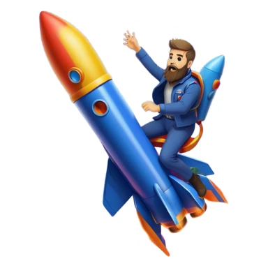 bearded man riding a rocket france black boom!  sticker