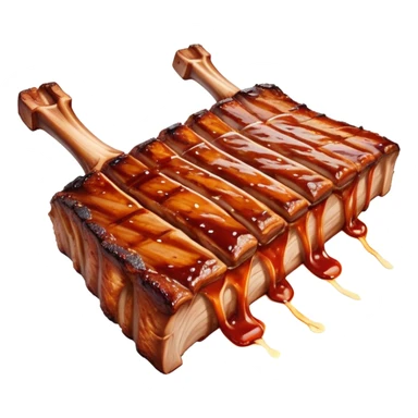 Cinematic juicy grilled ribs, glistening with smoky barbecue sauce, charred edges, tender meat falling off the bone, sizzling on a hot grill, mouthwatering and rich, warm and inviting, ultra-realistic and delicious. sticker