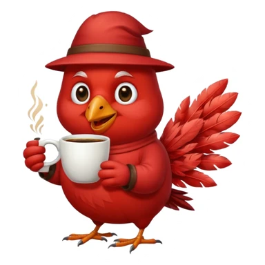 Happy cardinal bird with a cup of coffee sticker