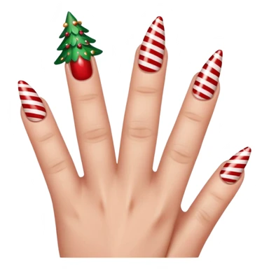 Create a nail design that is red, aesthetically pleasing, Christmas-themed, and girly. There are five fingers. sticker