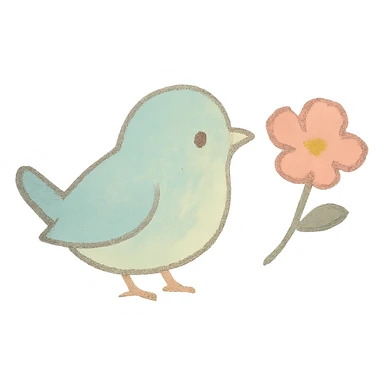 tiny pastel bird silhouette, Japanese hand-drawn style, full object, transparent background, with a tiny flower sticker