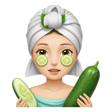 Chica con toalla en el pelo y ruedas de pepinos en los ojos sticker