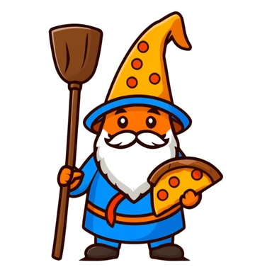pizza wizard with wooden staff and blue hat sticker