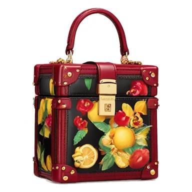 Dolce and Gabbana small box bag with colourful summer print dark red black and golden detais 2023 sticker