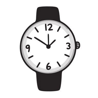 a clock or wristwatch with visible face and hands, in pastel colors dd9fb0, ffc6d3, a3bfc9, c4bee2, f1b091, detailed hand-drawn doodle style sticker