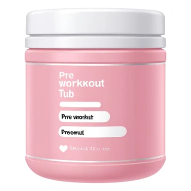 Pastel pink pre-workout tub with sleek white text, minimal background sticker