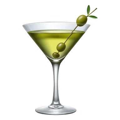 martini glass with 3 olives. no straw, just 1 stick that the olives will be stuck on. olives should have the same size. no leaves at all. liquid should be more white/clear than green sticker