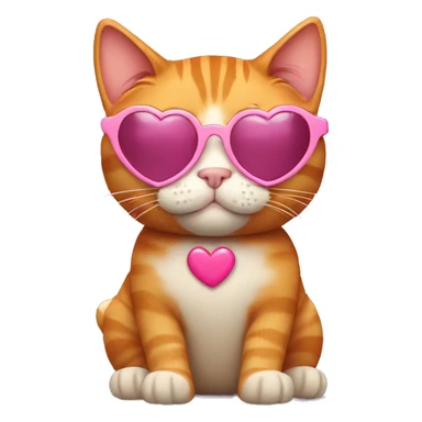 Ginger cat with pink heart sunglasses  sticker
