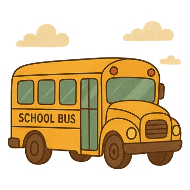 school bus, bright yellow, cartoon style sticker
