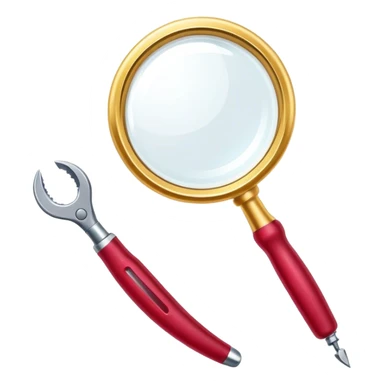 Jewelry art icon. A ring with a golden ruby through magnifying glass and pliers. Minimalistic style, clean lines, transparent background. sticker