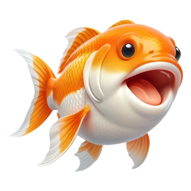 Cinematic Cute Yawning Orange and White Goldfish Portrait Emoji, Head tilted slightly with a dramatic, wide-open yawn, showcasing a smooth body with a balanced blend of orange and white, graceful fins slightly drooping, round golden eyes barely open in drowsy contentment, Simplified yet irresistibly adorable features, highly detailed, glowing with a soft, cozy glow, high shine, relaxed yet expressive, stylized with a touch of whimsy, bright and endearing, soft glowing outline, capturing the essence of a sleepy yet affectionate goldfish, so drowsy it feels like it could float out of the screen and curl up for a nap! sticker