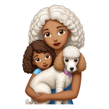 White standard poodle and long-Straight hair brown-skinned woman embrace sticker