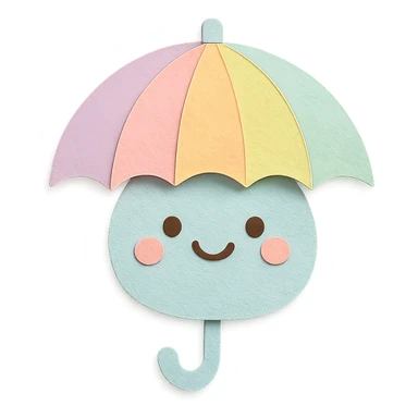 kawaii rainbow umbrella, smiling face, soft pastel palette, no arms or legs, full body, paper craft style sticker