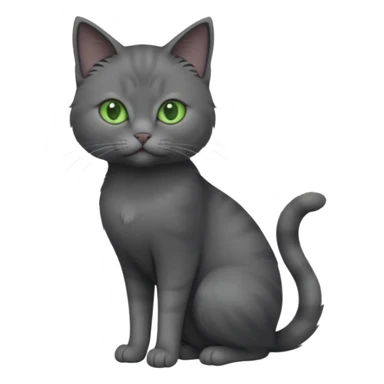 full body view of beautiful female solid dark grey cat with green eyes, grey face, white toes and white patch on chest sticker