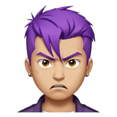 asian man with purple hair, punk style, angry sticker