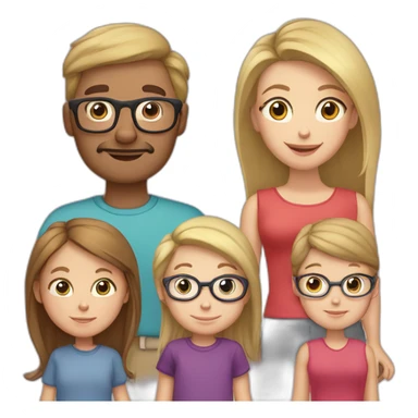 Family of 5 blonde mom, light brown hair dad with glasses, 8 year old blonde girl with glasses, 4year old light brown hair boy and 1 year old light brown hair girl sticker