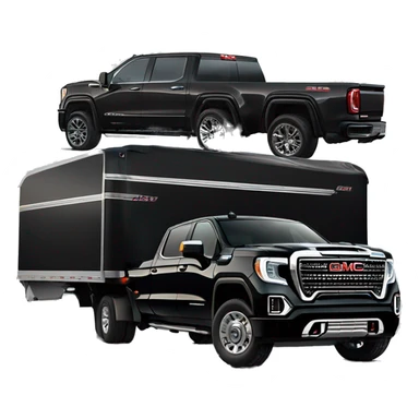Black 2022 GMC sierra Denali with a gooseneck trailer carrying a razor sticker