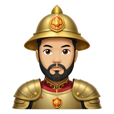 ​Cinematic Realistic Portrait of Trần Hưng Đạo, depicted as a revered Vietnamese general with his characteristic traditional Vietnamese beard and historic armor, his determined gaze illuminated by dramatic historical lighting that evokes his legendary martial spirit and leadership, sticker