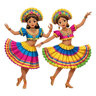 Cinematic Realistic scene of two dancers performing Cumbia, adorned in colorful traditional Colombian costumes with intricate details, captured in rhythmic motion with lively, festive lighting sticker