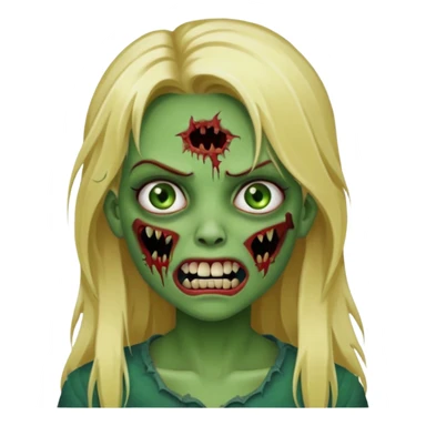 girl zombie with blonde long hair with teeth green skin and with no angry face sticker