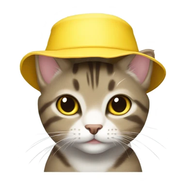 Cute little brown and grey tabby cat with a yellow bucket hat on sticker