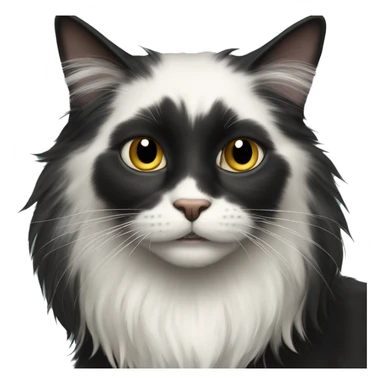 black cat domestic long-haired with half white mouth sticker