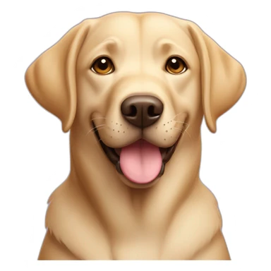 Labrador retriever with a smile shows a heart with its paws sticker