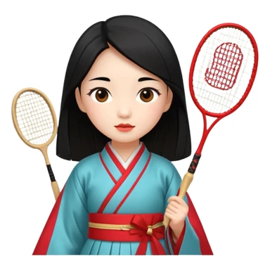 ancient gongsam girl with 1 badminton racket, red sticker
