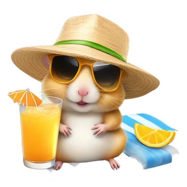 hamster with a sunhat and sunglasses drinking a coctail while laying in a sunbed sticker