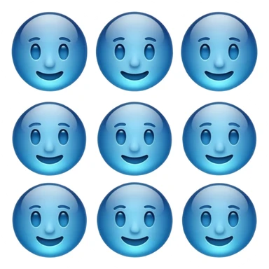 Make a standard set of emoji (all) in the style of glass from Apple company, volumetric with a 3D effect and a transparency effect, and a small one with a blue gradient or light blue The full set of emoticons sticker