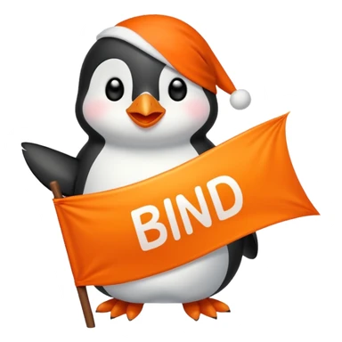 Colorful banner that says 'Bind is Life!!!', in bright orange, and on top of the banner a winking little white happy penguin. Make sure that the banner says exactly the text above sticker