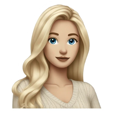 Blonde balayage long hair white women beige sweater blue eyes  sticker