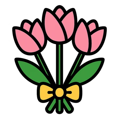 light pink tulip bouquet, color outline icon sticker