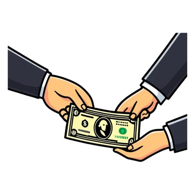 person giving money to another person sticker