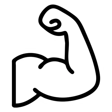 muscular arm flexing, bold outline, icon style sticker
