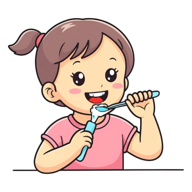 Little girl brush her teeth  sticker