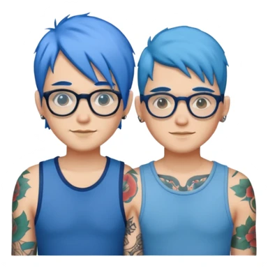 two friends with blue hair, glasses, and tattoos sticker