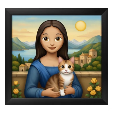 goln frame, painting, Mona Lisa, with cat sticker