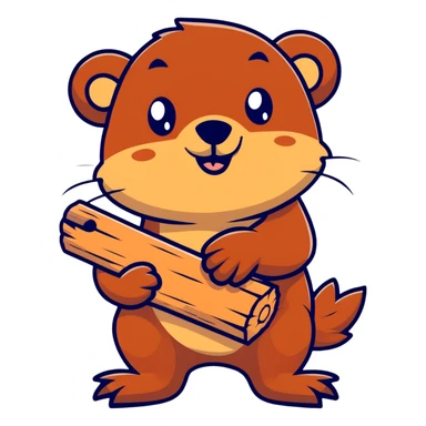 happy beaver with wood sticker