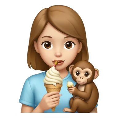 A girl holding a monkey while the monkey eats ice cream sticker