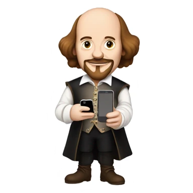 William Shakespeare holds a cell phone in his hand sticker