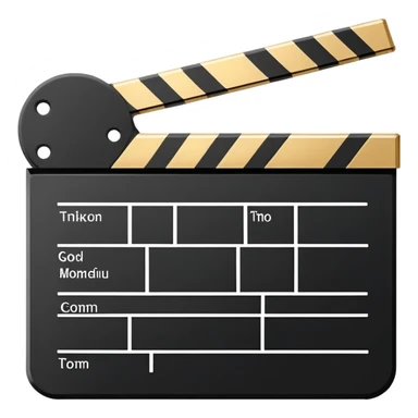 simplified film slate with gold top rectangle and white bottom rectangle, black diagonal line sticker