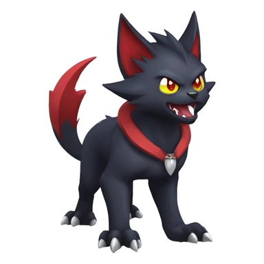   cool edgy fantasy anime-style dark animal vampiric Litten-Zoroark-Nargacuga-cat-hybrid Fakemon with big fangs and bat-ears full body sticker