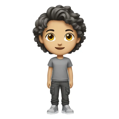Teenager with gray sneakers, black cargo pants, gray T-shirt, medium-length hairstyle, brunette hair, light skin, full length sticker