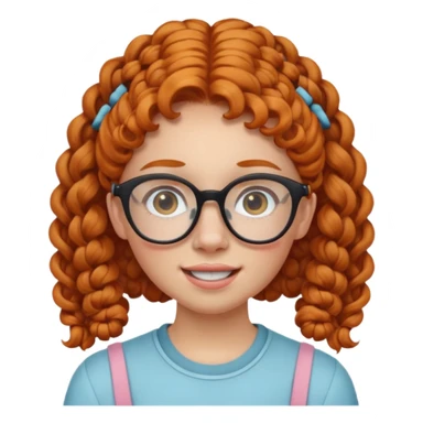 ginger woman with curly hair in pigtails, acne, braces, and large glasses  sticker
