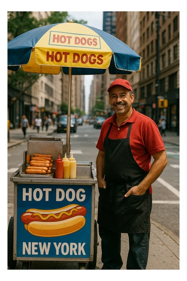 hotdog seller in New York with cart sticker