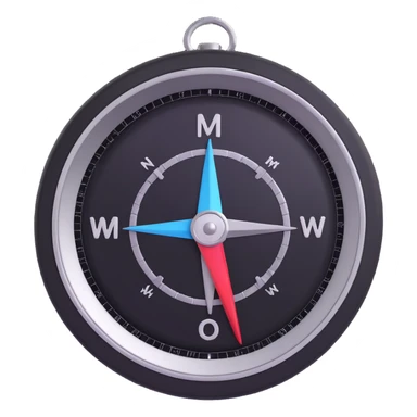 realistic and sleek compass, 3D emoji style, metallic rim, glass face, inspired by the real compass emoji sticker